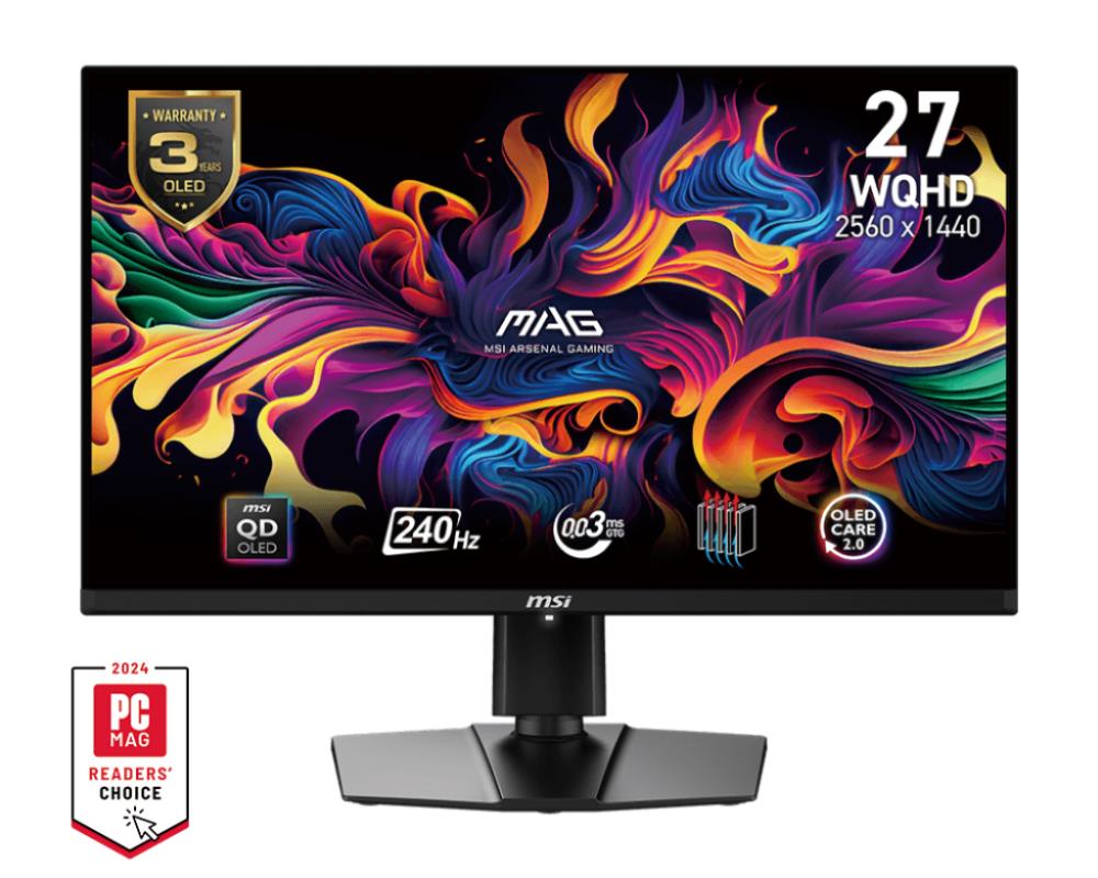 Monitor | MSI | 26.5" | Gaming | Panel QD-OLED | 2560x1440 | 16:9 | 240Hz | Matte | 0.03 ms | Swivel | Pivot | Height adjustable | Tilt | Colour Black | MAG271QPXQD-OLEDE2