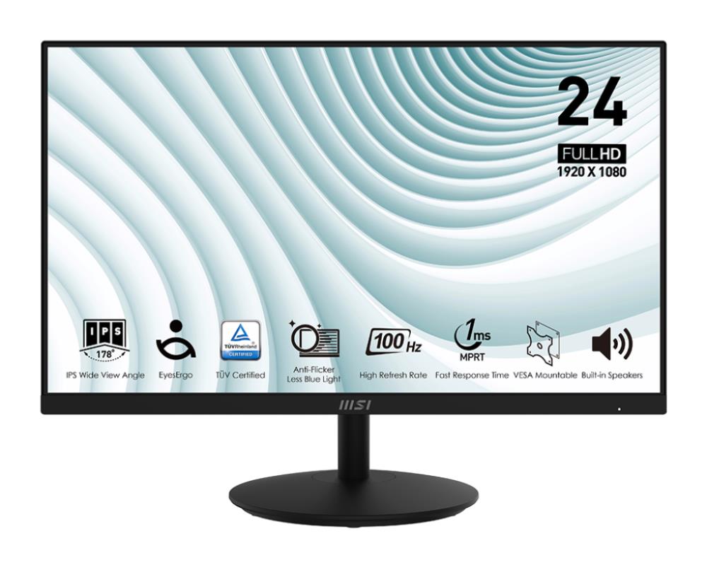 LCD Monitor | MSI | PRO MP242A | 24" | Panel IPS | 1920x1080 | 100Hz | Matte | 1 ms | Speakers | Tilt | Colour Black | PROMP242A