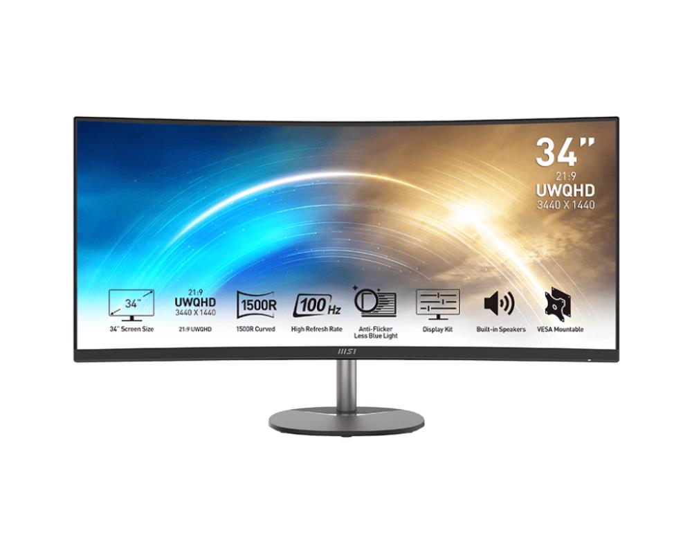 LCD Monitor | MSI | PRO MP341CQ | 34" | Business/Curved/21 : 9 | Panel VA | 3440x1440 | 21:9 | 100Hz | Matte | 4 ms | Speakers | Tilt | PROMP341CQ