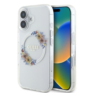 Guess IML Flowers Wreath MagSafe Case for Apple iPhone 16 Plus