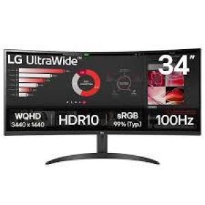 LCD Monitor | LG | 34" | Curved/21 : 9 | Panel VA | 3440x1440 | 21:9 | 100 Hz | 5 ms | Tilt | 34WR50QK-B