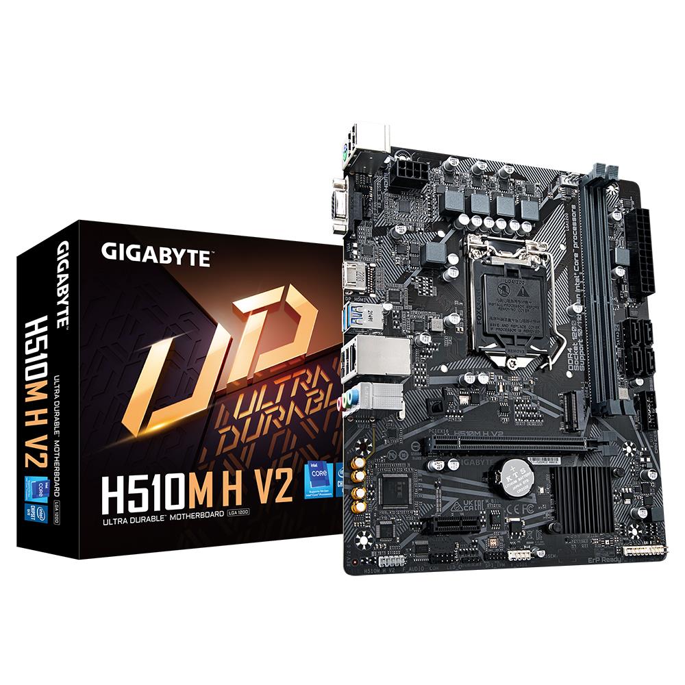 Mainboard | GIGABYTE | Intel Q470 Express | LGA1200 | Micro-ATX | Memory DDR4 | Memory slots 2 | 1xPCI-Express 3.0 1x | 1xPCI-Express 3.0 16x | 1xM.2 | 1x15pin D-sub | 1xHDMI | 4xUSB 2.0 | 2xUSB 3.2 | 2xPS/2 | 1xRJ45 | 3xAudio port | H510MHV22.0