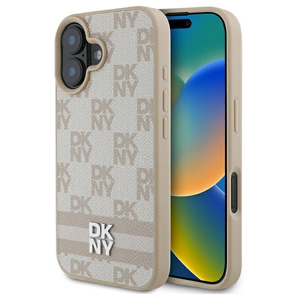 DKNY Checkered Pattern & Printed Stripes Back Case for Apple iPhone 16