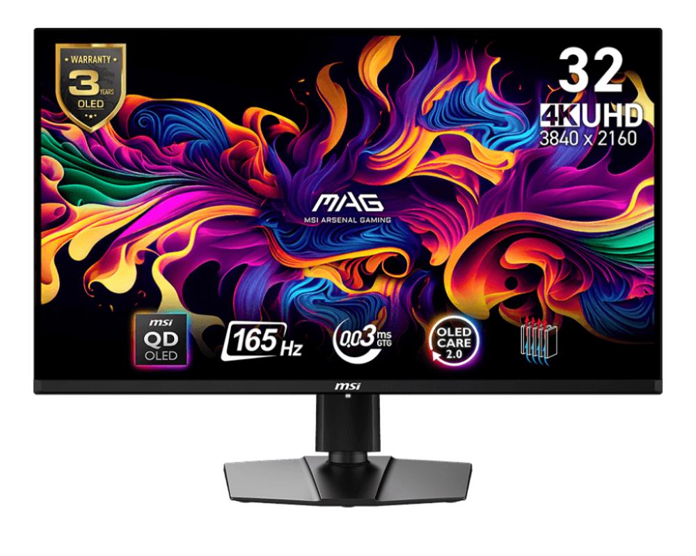 Monitor | MSI | 31.5" | Gaming | Panel QD-OLED | 3840x2160 | 16:9 | 165Hz | 0.03 ms | Swivel | Pivot | Height adjustable | Tilt | Colour Black | MAG321UPQD-OLED