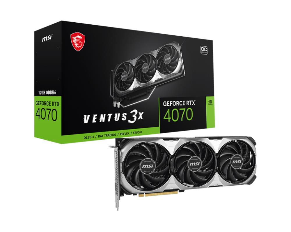 Graphics Card | MSI | NVIDIA GeForce RTX 4070 | 12 GB | GDDR6 | 192 bit | PCIE 4.0 16x | GPU 2520 MHz | 1xHDMI | 3xDisplayPort | RTX4070VEN3XE112GOC