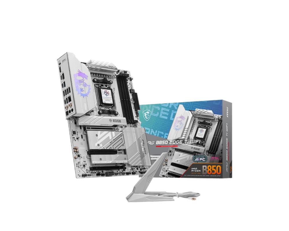 Mainboard | MSI | AMD B850 | SAM5 | ATX | Memory DDR5 | Memory slots 4 | 3xPCI-Express 16x | 4xM.2 | 1xHDMI | 1xAudio-In | 1xAudio-Out | 4xUSB 2.0 | 1xUSB 3.0 | 2xUSB 3.2 | 3xUSB-C | 1xOptical S/PDIF | 1xRJ45 | MPGB850EDGETIWIFI