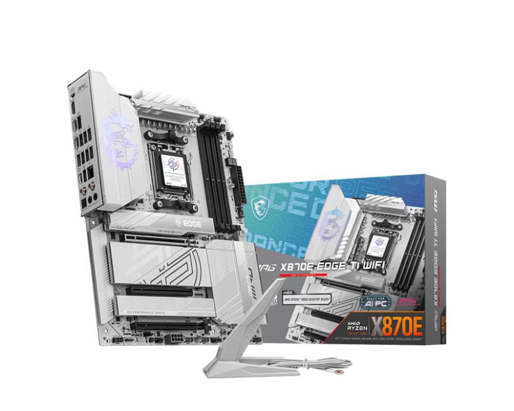 Mainboard | MSI | AMD X870E | SAM5 | ATX | Memory DDR5 | Memory slots 4 | 3xPCI-Express 16x | 4xM.2 | 1xHDMI | 1xAudio-In | 1xAudio-Out | 4xUSB 2.0 | 5xUSB 3.2 | 3xUSB-C | 1xOptical S/PDIF | 1xRJ45 | MPGX870EEDGETIWIFI