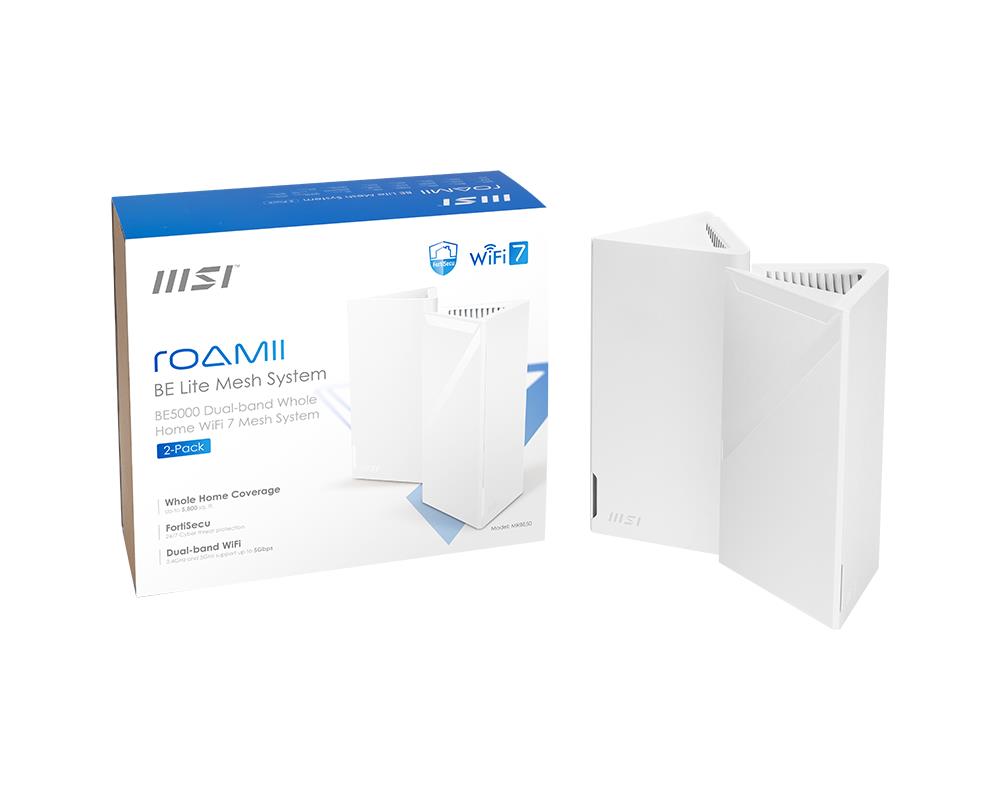 Wireless Router | MSI | 2-pack | 5000 Mbps | Mesh | Wi-Fi 5 | Wi-Fi 6 | Wi-Fi 7 | IEEE 802.11a | IEEE 802.11b | IEEE 802.11g | MRBE50-2PK