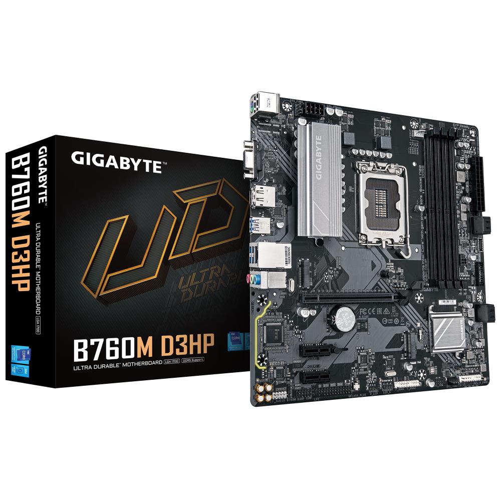 Mainboard | GIGABYTE | Intel B760 Express | LGA1700 | Micro-ATX | Memory DDR5 | Memory slots 4 | 2xPCI-Express 3.0 1x | 1xPCI-Express 4.0 16x | 2xM.2 | 1x15pin D-sub | 1xHDMI | 1xDisplayPort | 2xUSB 2.0 | 5xUSB 3.2 | 1xUSB-C | 1xPS/2 | 1xRJ45 | 3xAudio po