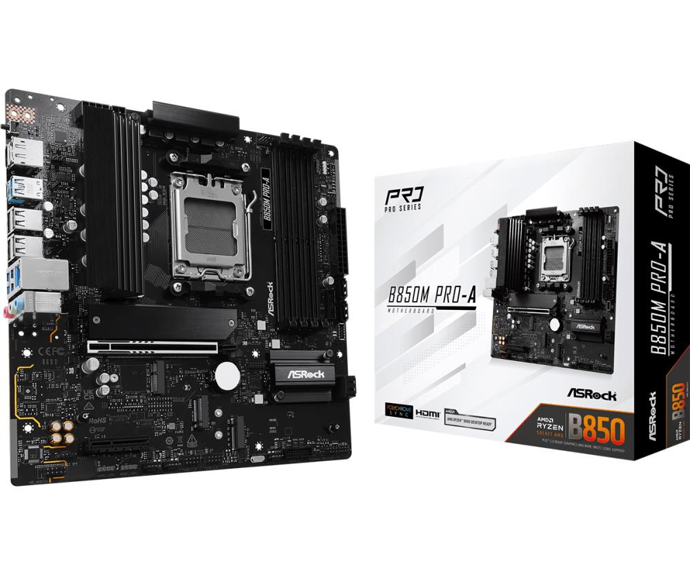 Mainboard | ASROCK | AMD B850 | SAM5 | Micro-ATX | Memory DDR5 | Memory slots 4 | 1xPCI-Express 4.0 4x	 | 1xPCI-Express 5.0 16x | 1xM.2 | 1xHDMI | 1xDisplayPort | 1xAudio-In | 1xAudio-Out | 1xMicrophone | 4xUSB 2.0 | 3xUSB 3.2 | 1xUSB-C | 1xRJ45 | B850MPR