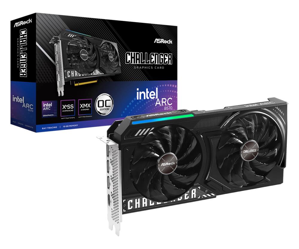 Graphics Card | ASROCK | Intel Arc B570 | 10 GB | GDDR6 | 160 bit | PCIE 4.0 8x | GPU 2610 MHz | Dual Slot Fansink | 1xHDMI | 3xDisplayPort | B570CL10GO