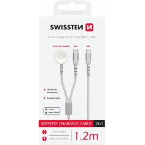 Swissten 2in1 Беспроводное Зарядное Устройство Для Apple Watch и USB-C / USB-C / 1.2m