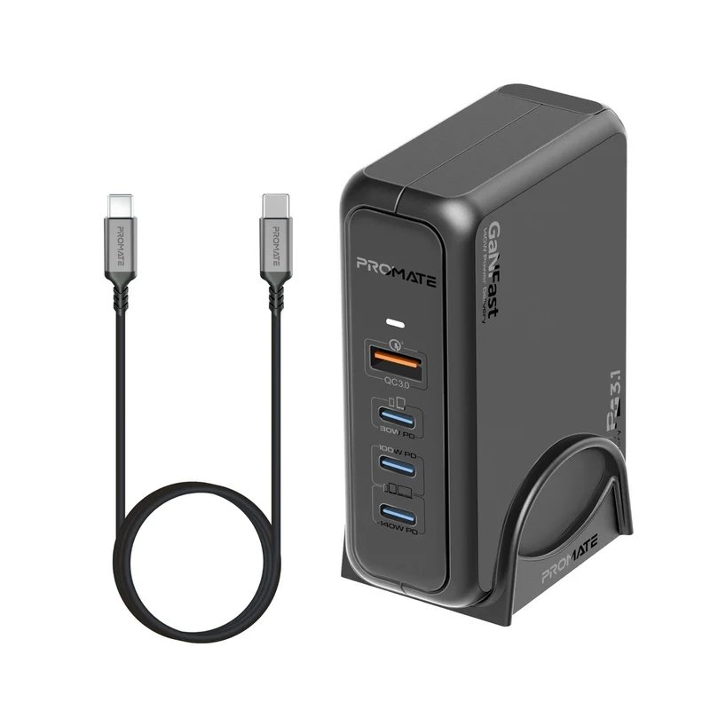 Promate GaNPort-140W GaNFast™ Зарядная станция 140W / USB-C PD 3.1 / QC3.0