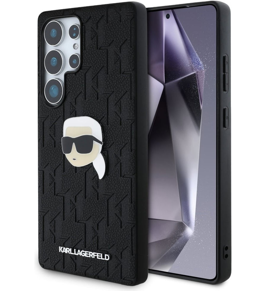 Karl Lagerfeld Leather Monogram Pin Logo Karl Head Чехол для Samsung Galaxy S25 Ultra