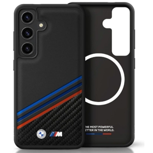 BMW Leather Tricolor Stripe with MagSafe Back Case for Samsung Galaxy S25