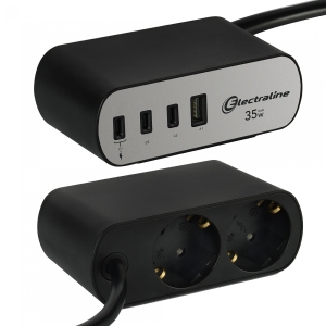 Electraline 62583 Power strip PD35W / 2P / SCHUKO + 4USB / 3C + 1A / 2M