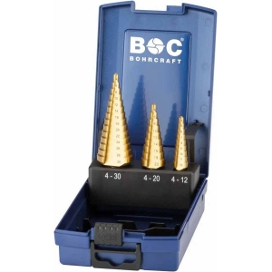 STEP DRILL HSS-TIN WITH SPIRAL-FLUTE IN ABS-BOX 3-PCS. SIZE 1  /  2A  /  3A  /  STB3-KS TIN BOHRCRAFT