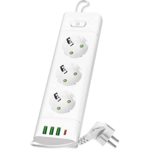 PIKENDUSJUHE 3-PESA+3XUSB+USB-C 3 M VALGE KOBI