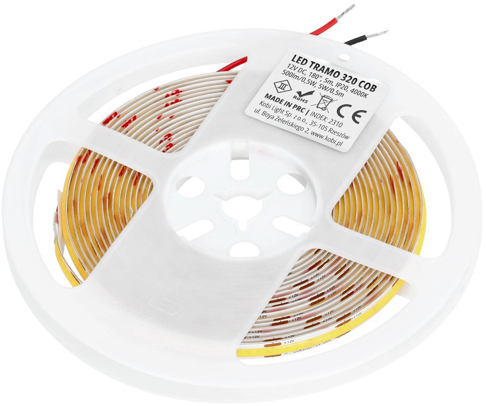 12V LED RIBA TRAMO 320COB NEUTRAALVALGE 4000K IP20 5M KOBI