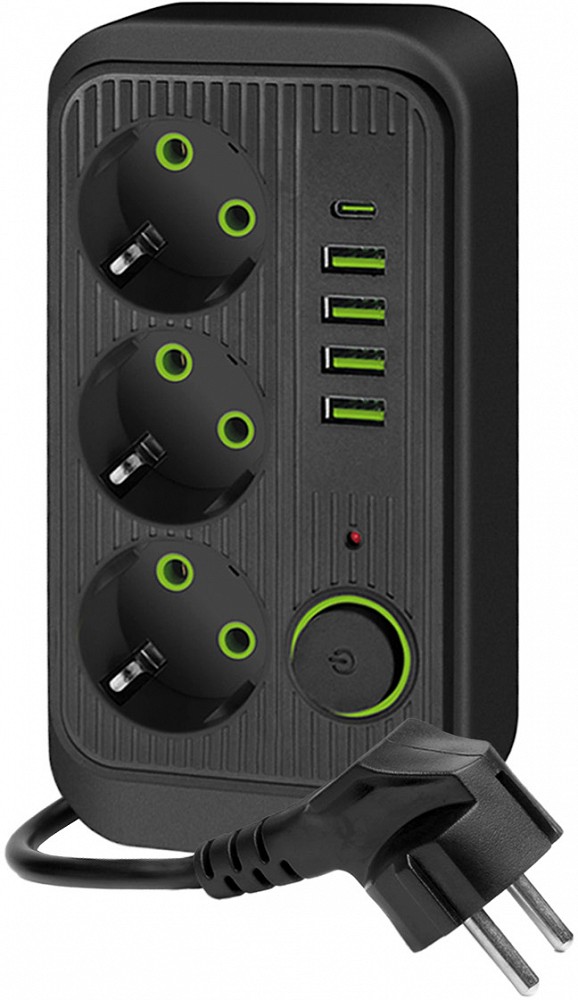 KONTORI PIKENDUSJUHE 3 PESA+4 USB-A+1 USB-C. LÜLITIGA 5M 3X1.5MM2 MUST KOBI