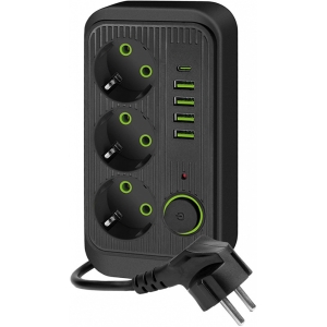 KONTORI PIKENDUSJUHE 3 PESA+4 USB-A+1 USB-C. LÜLITIGA 5M 3X1.5MM2 MUST KOBI