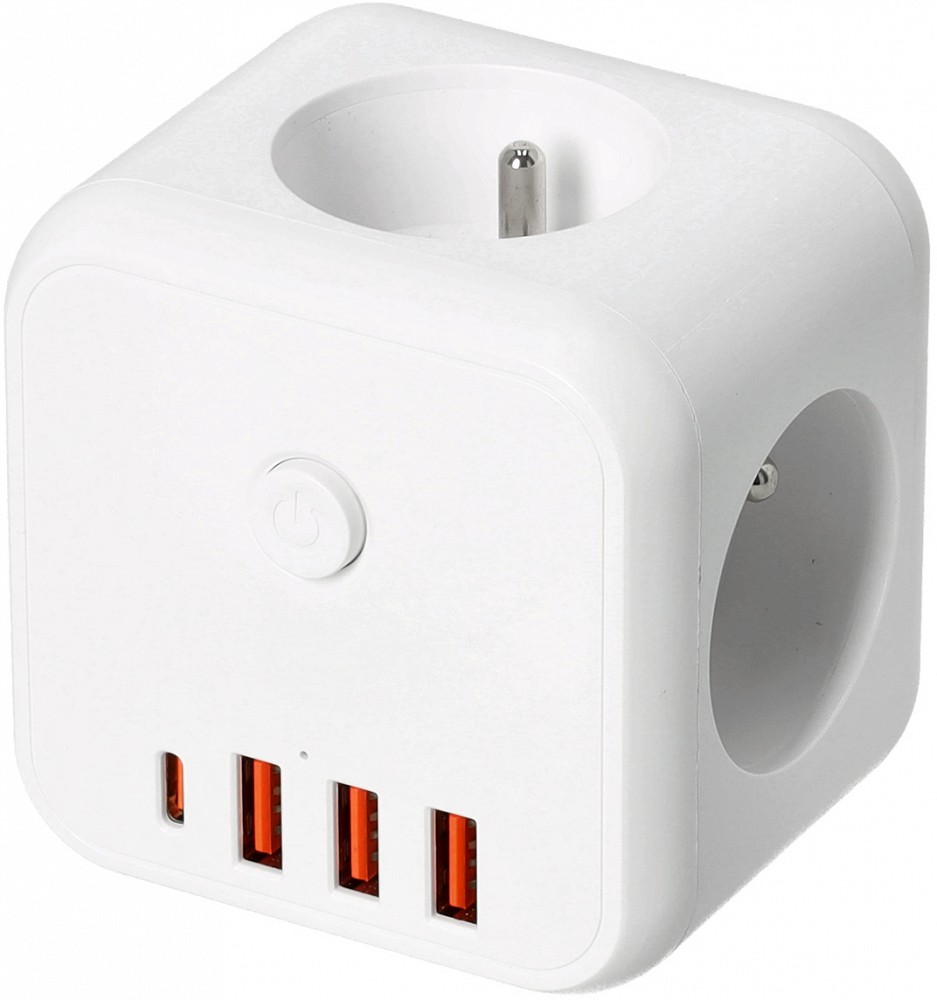 HARUPESA 3 PESA+3 USB-A+1 USB-C. MAANDUSEGA LÜLITIGA VALGE 16A KOBI