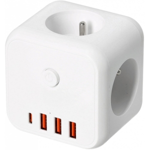 HARUPESA 3 PESA+3 USB-A+1 USB-C. MAANDUSEGA LÜLITIGA VALGE 16A KOBI