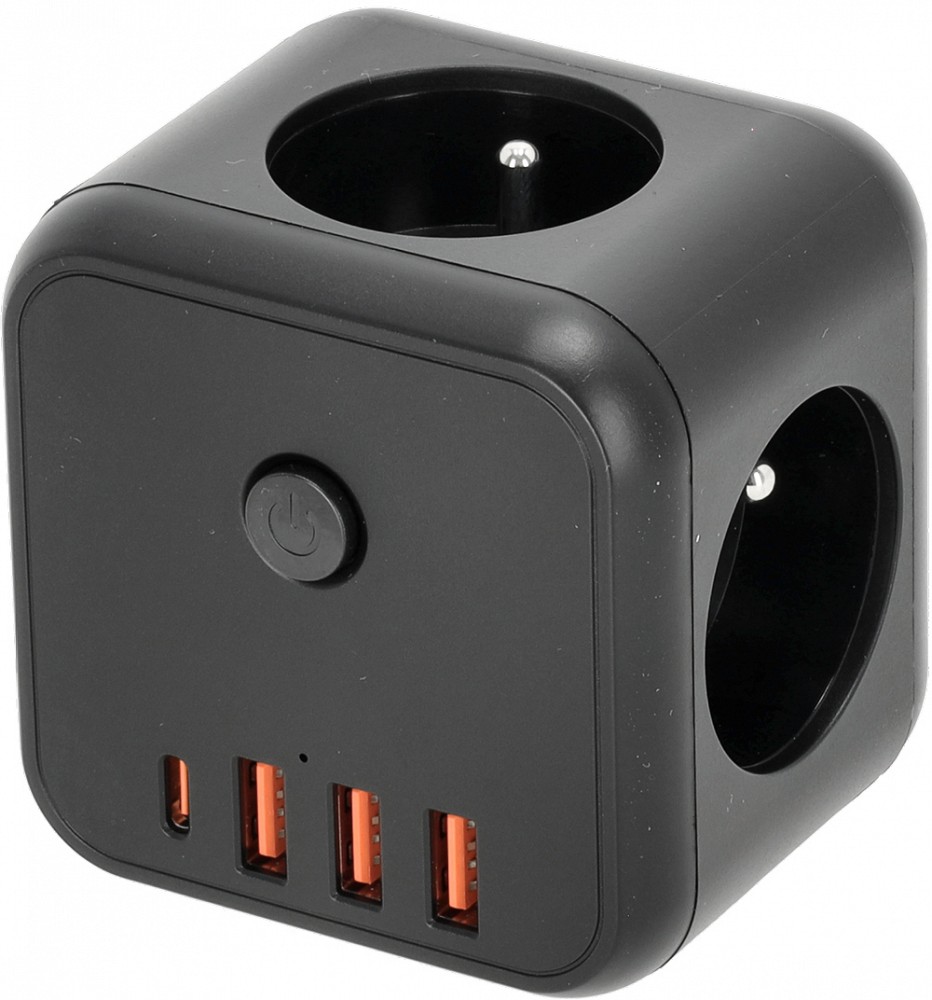 HARUPESA 3 PESA+3 USB-A+1 USB-C. MAANDUSEGA LÜLITIGA MUST 16A KOBI