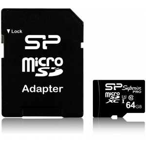 Карта памяти Silicon Power microSDXC 64ГБ Superior Pro U3 + адаптер
