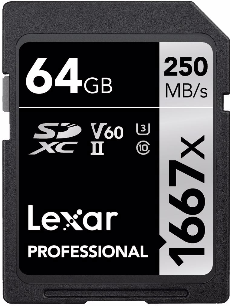 Lexar карта памяти SDXC 64ГБ Pro 1667x U3 V60 250МБ/с