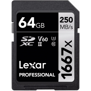 Lexar карта памяти SDXC 64ГБ Pro 1667x U3 V60 250МБ/с