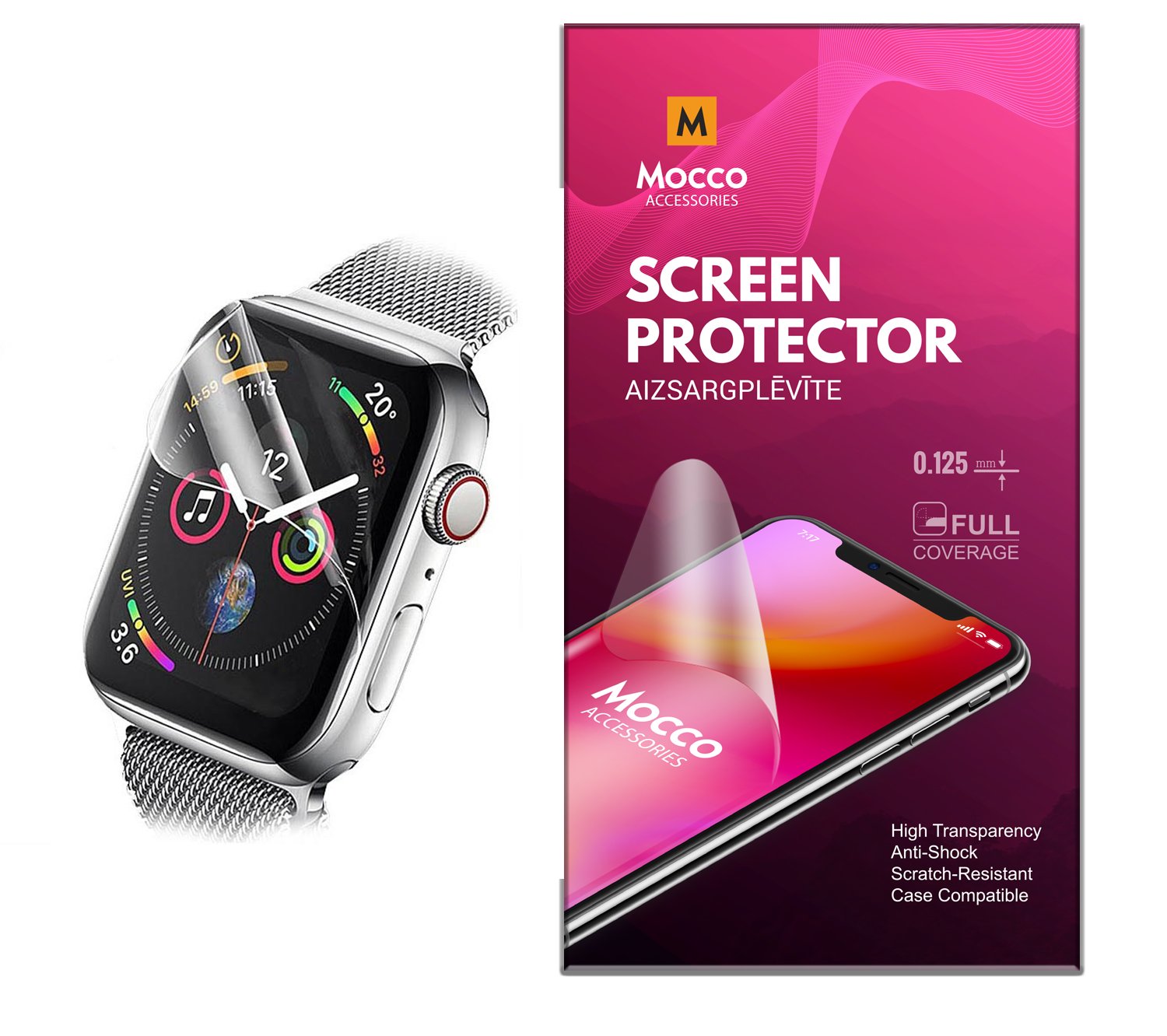 Mocco Full Coverage 0.125mm Clear Screen Protector for Apple Watch 38mm (EU Blister)