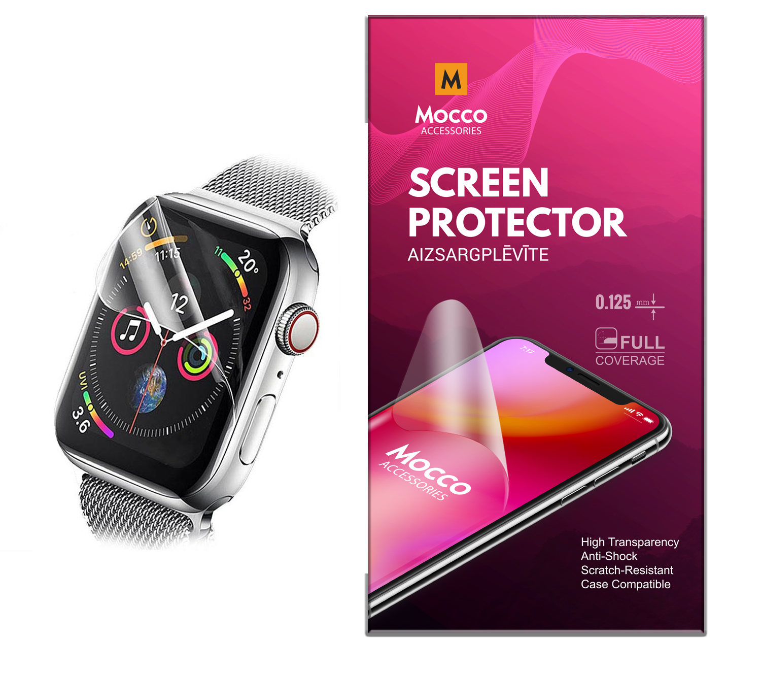 Mocco Full Coverage 0.125mm Clear Screen Protector for Apple Watch 42mm (EU Blister)