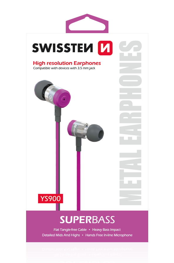 Swissten SuperBass Earbuds Metal YS900 Stereo  Headset With Microphone 3,5mm / 1.2m Pink