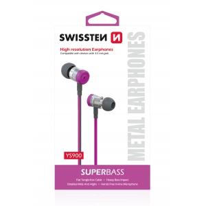 Swissten SuperBass Earbuds Metal YS900 Stereo  Headset With Microphone 3,5mm / 1.2m Pink