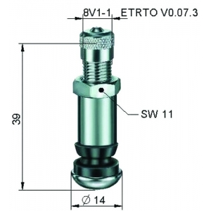 TL-MET.VENTIIL. NIKELDATUD. L=39MM. AVA=8.3MM. 14BAR S / A