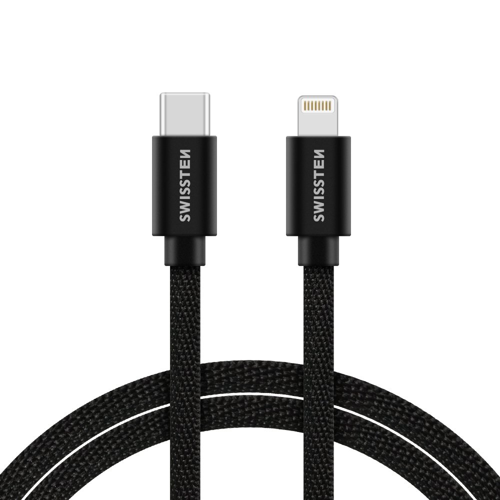 Swissten Textile Universal Quick Charge 3.1 USB-C to Lightning Data and Charging Cable 1.2m Black