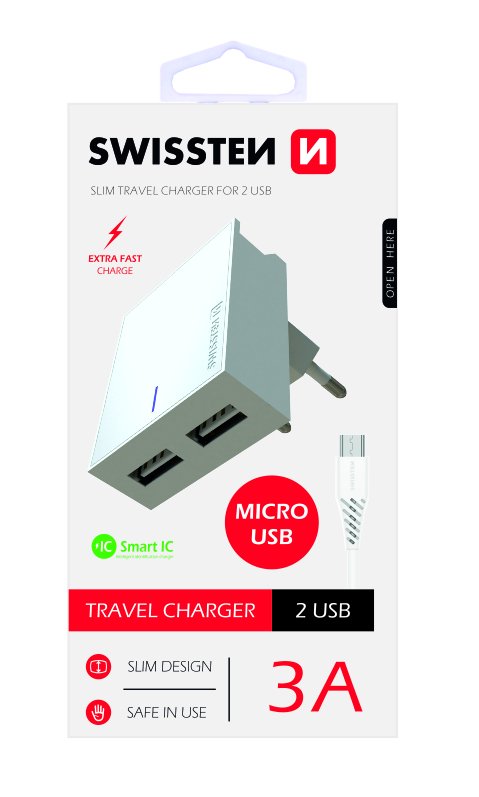 Swissten Premium Travel Charger USB 2.1A / 10.5W With Micro USB Cable 120 cm White