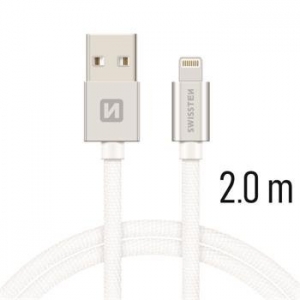 Swissten Textile Fast Charge 3A Lightning (MD818ZM/A) Data and Charging Cable 2m Silver
