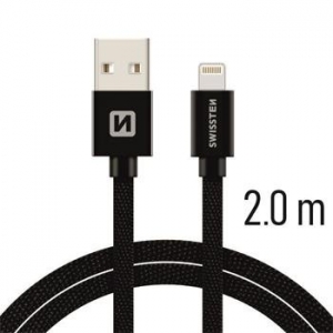 Swissten Textile Fast Charge 3A Lightning (MD818ZM/A) Data and Charging Cable 2m Black