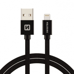 Swissten Textile Fast Charge 3A Lightning (MD818ZM/A) Data and Charging Cable 3m Black