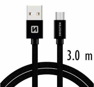 Swissten Textile Quick Charge Universal Micro USB Data and Charging Cable 3.0m Black