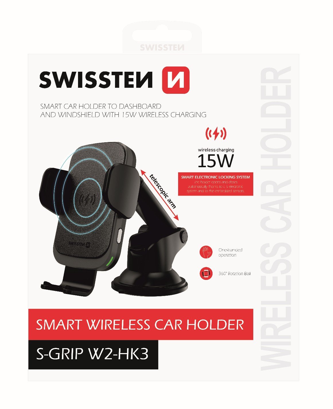 Swissten W2-HK3	Car Holder With 15W Wireless Charging + Micro USB Cable 1.2m Black