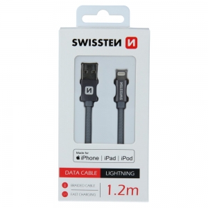 Swissten (MFI) Textile Fast Charge 3A Lightning (MD818ZM/A) Data and Charging Cable 1.2m Grey