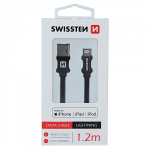 Swissten (MFI) Textile Fast Charge 3A Lightning (MD818ZM/A) Data and Charging Cable 1.2m Black