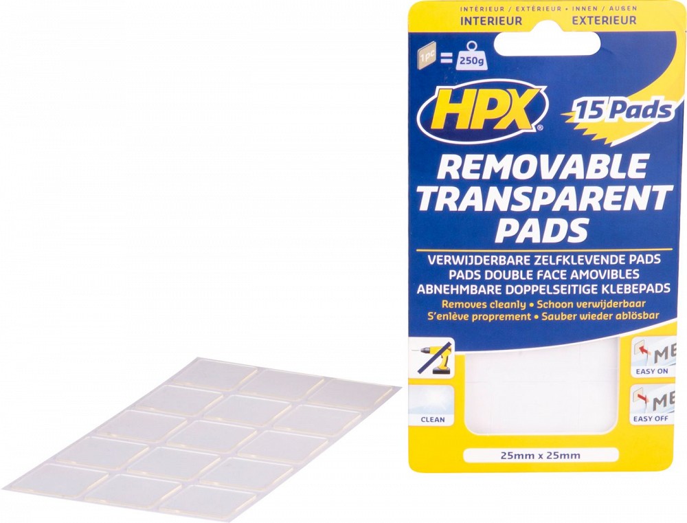 KAHEPOOLNE KINNITUS TEIP / PADI 25X25MM LÄBIPAISTVAD 15TK HPX