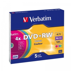 Verbatim Blank DVD+RW 4.7GB 4x Colour / Extra protection / 5 Pack Slim