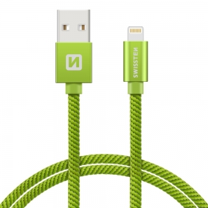 Swissten Textile Fast Charge 3A Lightning (MD818ZM/A) Data and Charging Cable 2m Green