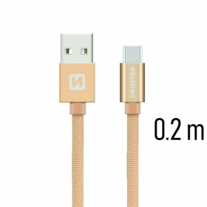 Swissten Textile Universal Quick Charge 3.1 USB-C Data and Charging Cable 20 cm Gold