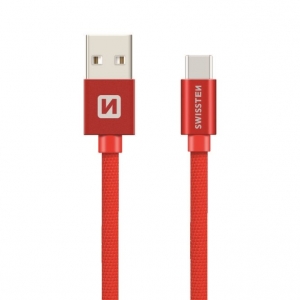 Swissten Textile Universal Quick Charge 3.1 USB-C Data and Charging Cable 3m Red